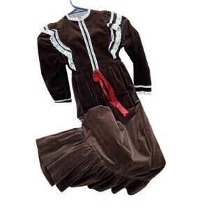 Vtg Boho Hippie Prairie Girls Dress "Kim Originals", Brn Velvet, Sz 8